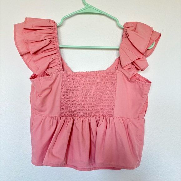Abercrombie Flutter Sleeve Ruffle Blouse Pink Size Medium - Picture 3 of 5